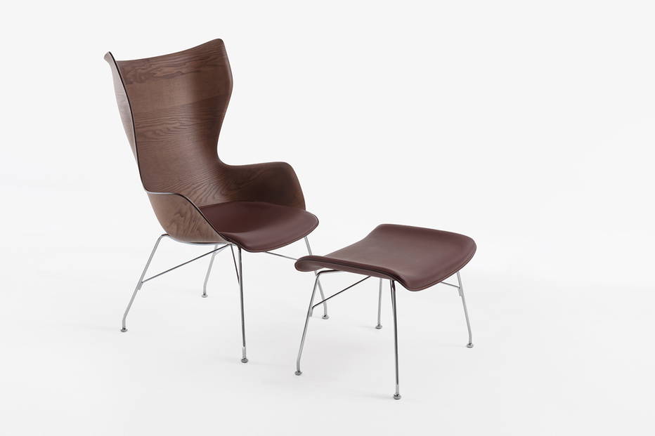 S/Wood leather footstool with dark leather upholstery with K/Wood chair
