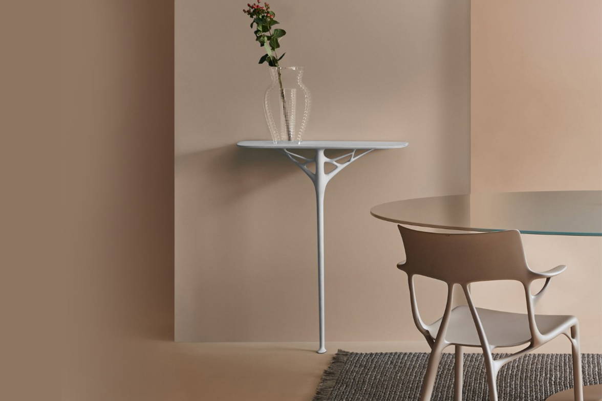 A.I. Console Table with the A.I. Dining chair and Shine Vase A.I. Console Table with the A.I. Dining chair and Shine Vase