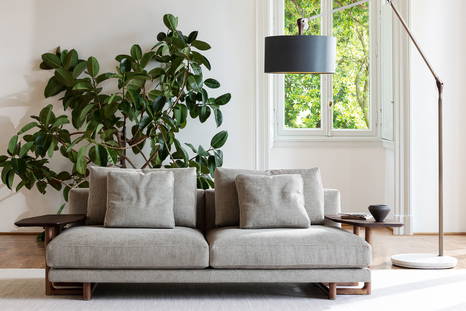 Abacus composition L sofa with small Gary floor lamp by Porada 