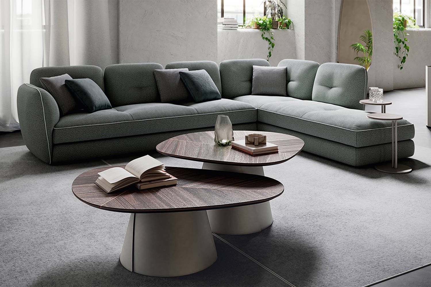 Adrian Wood Coffee Tables with Michael Sectional Sofa