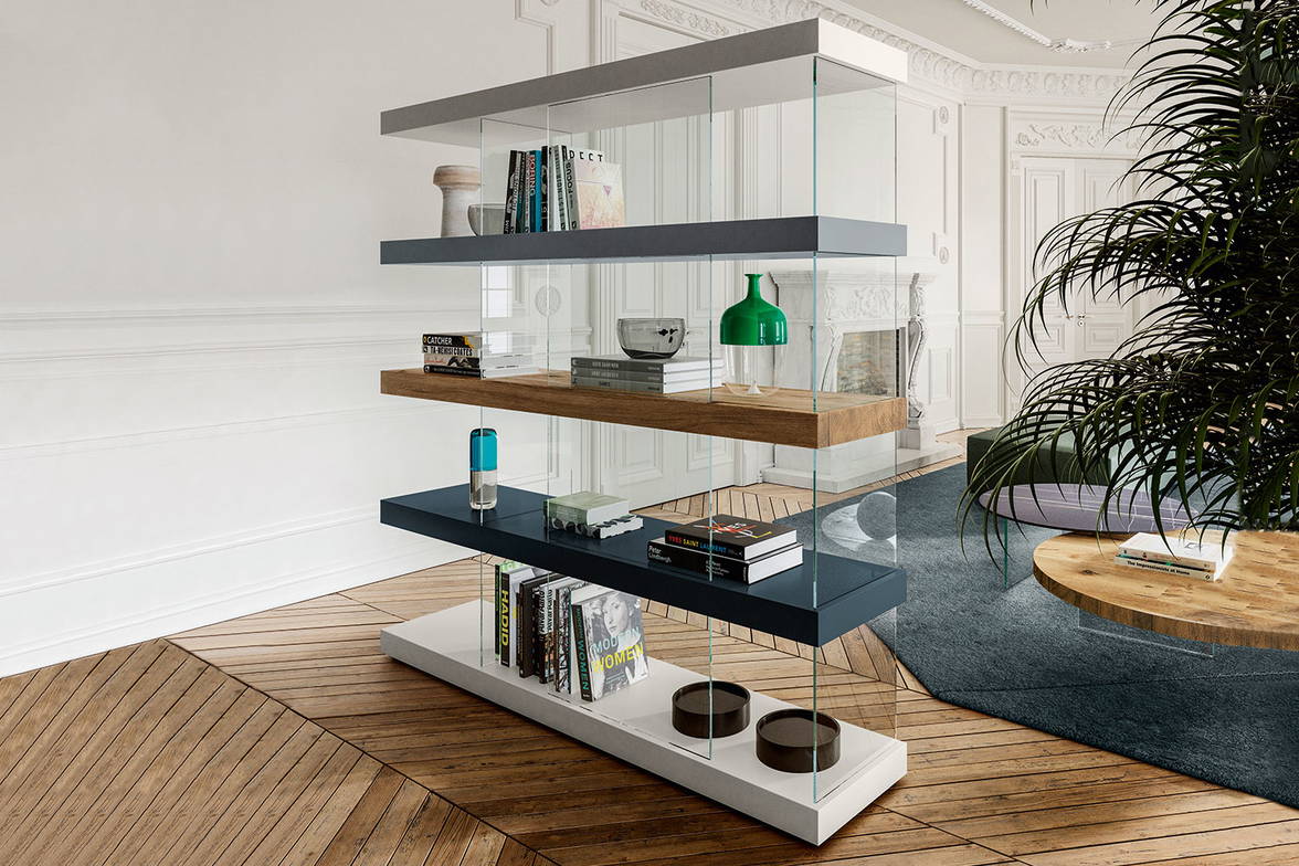 Air 0559 bookshelf by Lago in a living room composition Air 0559 bookshelf by Lago in a living room composition