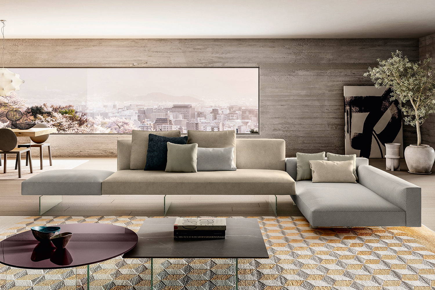 Air 0814 sectional sofa with chaise with Air coffee tables by Lago (multicolor upholstery is available on request)