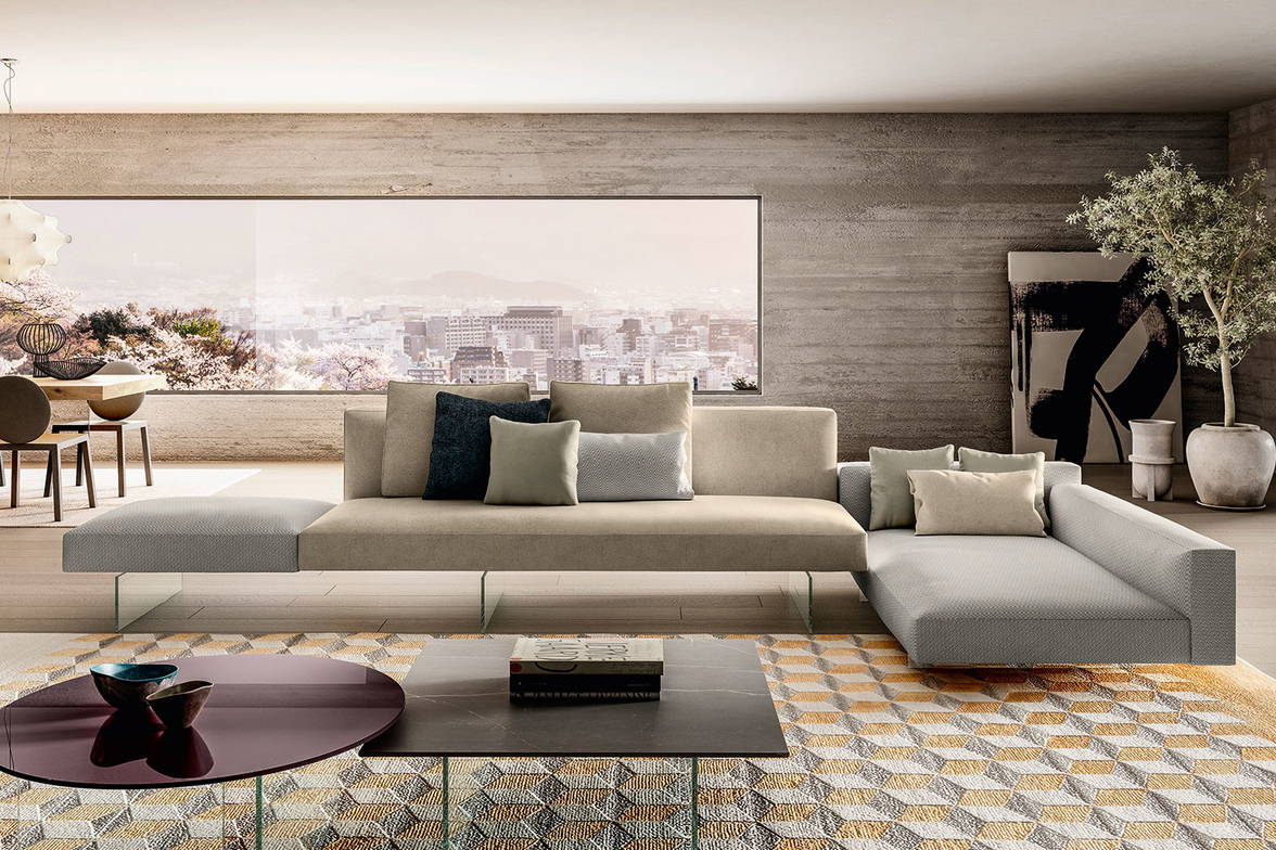 Air 0814 sectional sofa with chaise with Air coffee tables by Lago (multicolor upholstery is available on request) Air 0814 sectional sofa with chaise with Air coffee tables by Lago (multicolor upholstery is available on request)