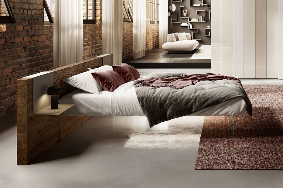 Air freestanding wood bed by Lago with optional LED lights 