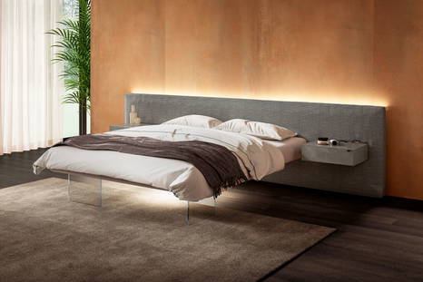 The Air wide bed with the Materia bedside table