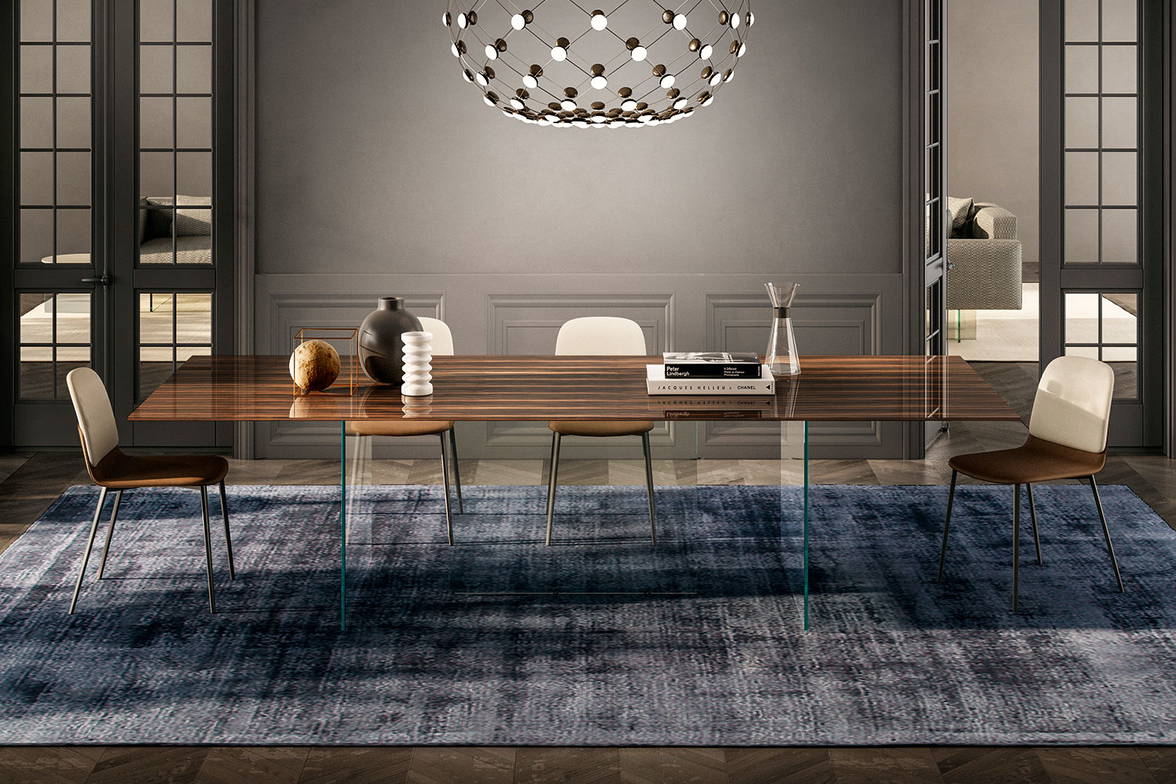 Air Xglass dining table with Ermes dining chairs by Lago Air Xglass dining table with Ermes dining chairs by Lago