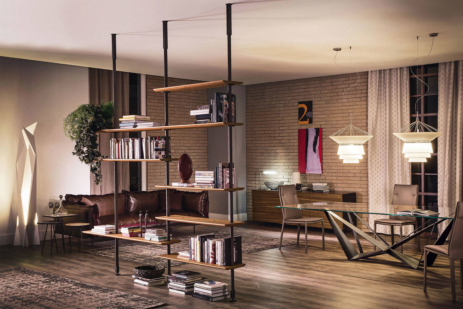 Airport bookshelf composition C with shelves in Canaletto Walnut