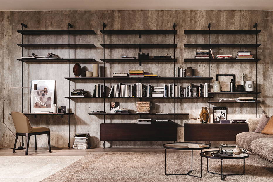 Airport bookshelf composition D with built-in desk and two cabinets