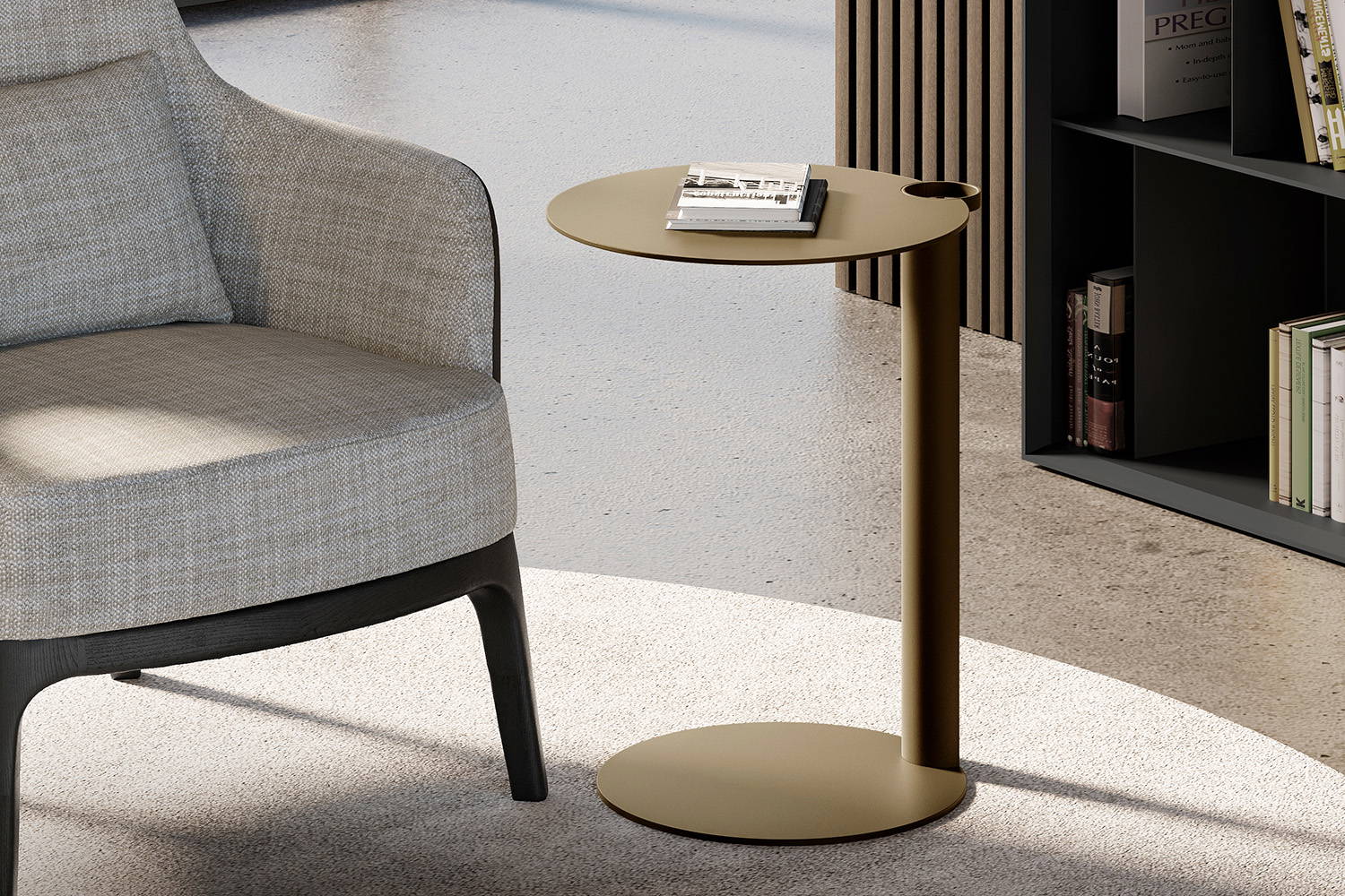 Aldo end table in bronze finish