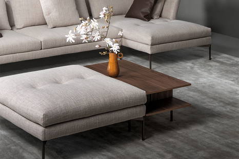 Aliante side table in Canaletto walnut with Aliante sofa by Sergio Bicego for Bonaldo