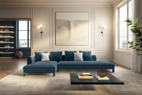 The Altana Sectional Sofa with Chaise with Air Wood Coffee Table and Air 2684 Bookshelf 