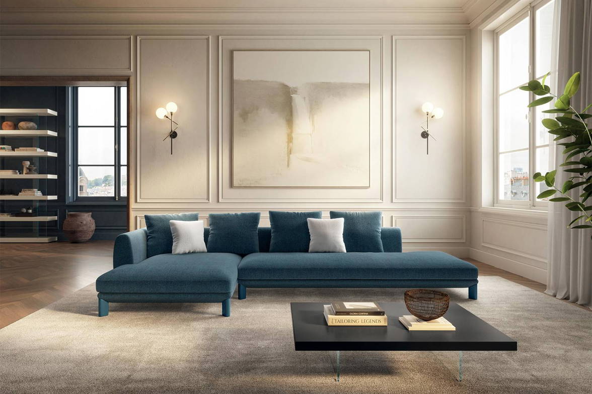 The Altana Sectional Sofa with Chaise with Air Wood Coffee Table and Air 2684 Bookshelf The Altana Sectional Sofa with Chaise with Air Wood Coffee Table and Air 2684 Bookshelf