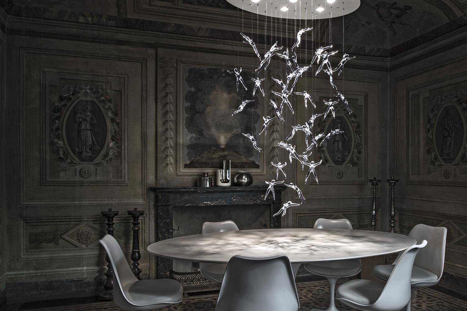Angel Falls chandelier by Terzani in a dining room interior 