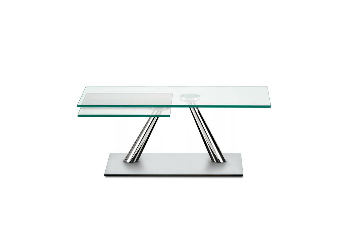 Aqui coffee table with satin silver glass base and chrome supports Aqui coffee table with satin silver glass base and chrome supports