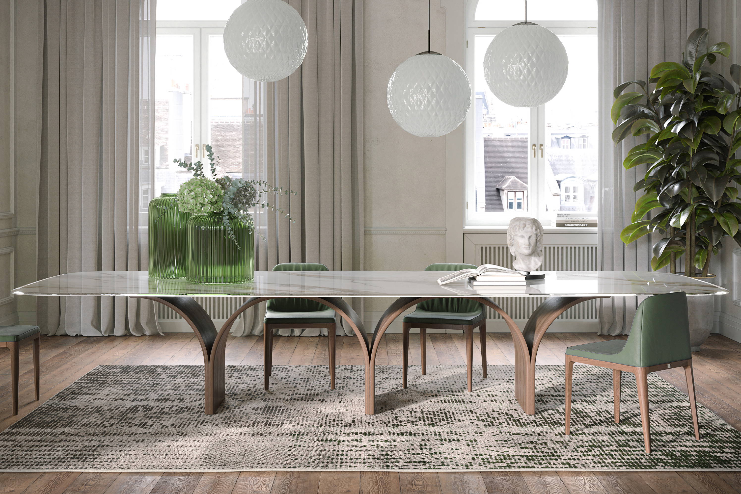 Arco Maxi Artistic Dining Table with Mivida Dining Chairs