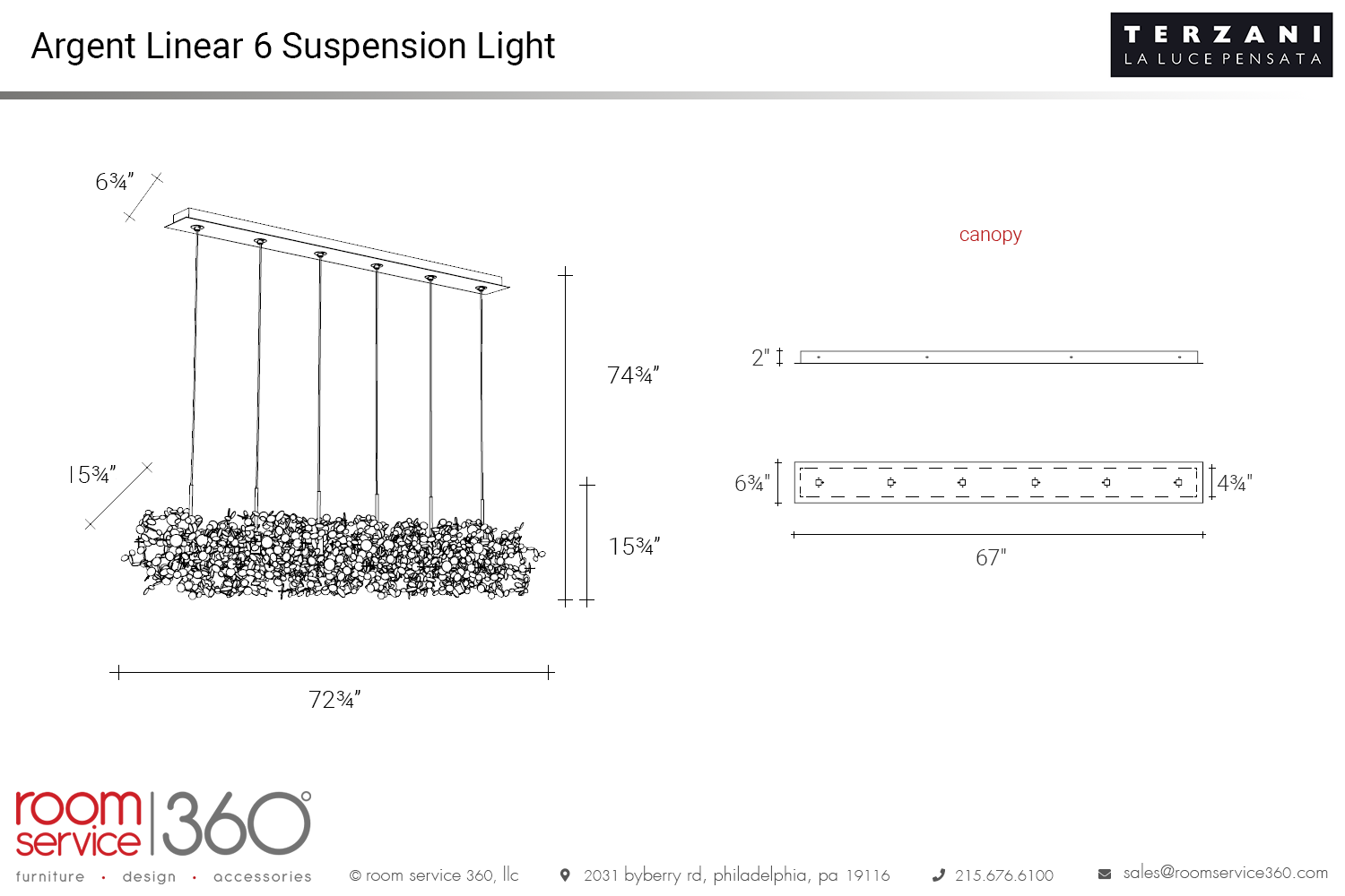 Argent Linear 6 Suspension Light by Terzani | room service 360°