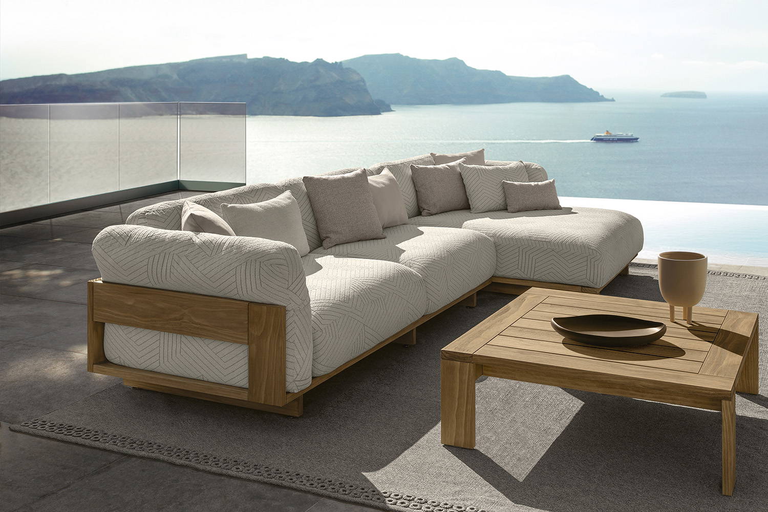 Argo wood sectional sofa with chaise comp. B by Talenti in Reggae Ivory Fabric