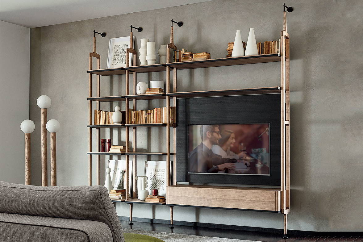 Aria TV stand composition H with Lum floor lamp by Porada Aria TV stand composition H with Lum floor lamp by Porada