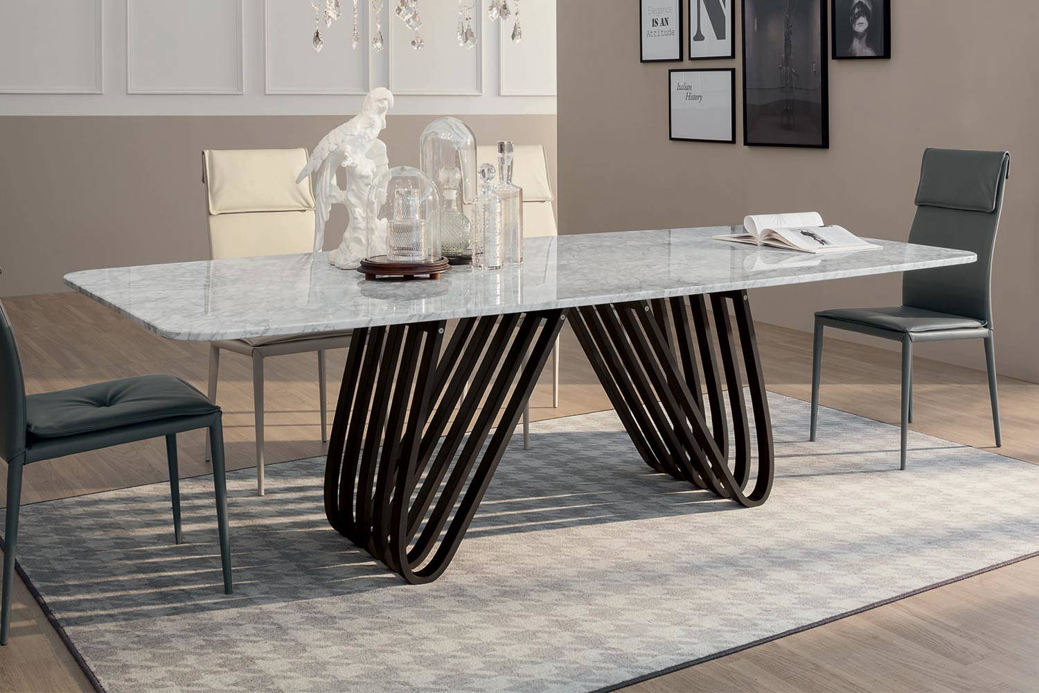 Arpa dining table with Carrara white marble top by Tonin Casa

