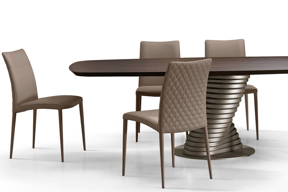 Asia upholstered dining chairs with Rotolo dining table