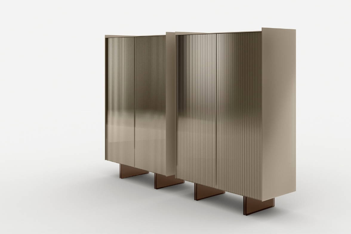 Aterea Highboard Large Cabinets with back-lacquered champagne doors Aterea Highboard Large Cabinets with back-lacquered champagne doors
