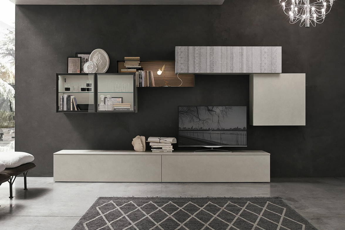 Atlante AT140 wall unit with Maya chairs and Brigitte end table Atlante AT140 wall unit with Maya chairs and Brigitte end table