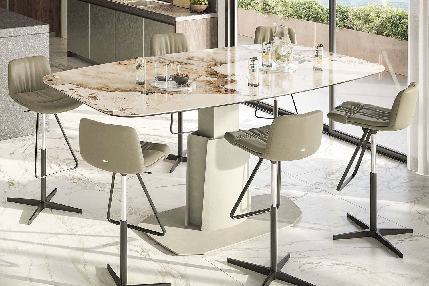 Aviator Keramik Lift Dining Table with Axel Stools by Cattelan Italia