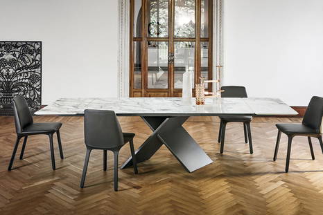 Ax extension dining table with ceramic top and the Artika Upholstered Dining Chair