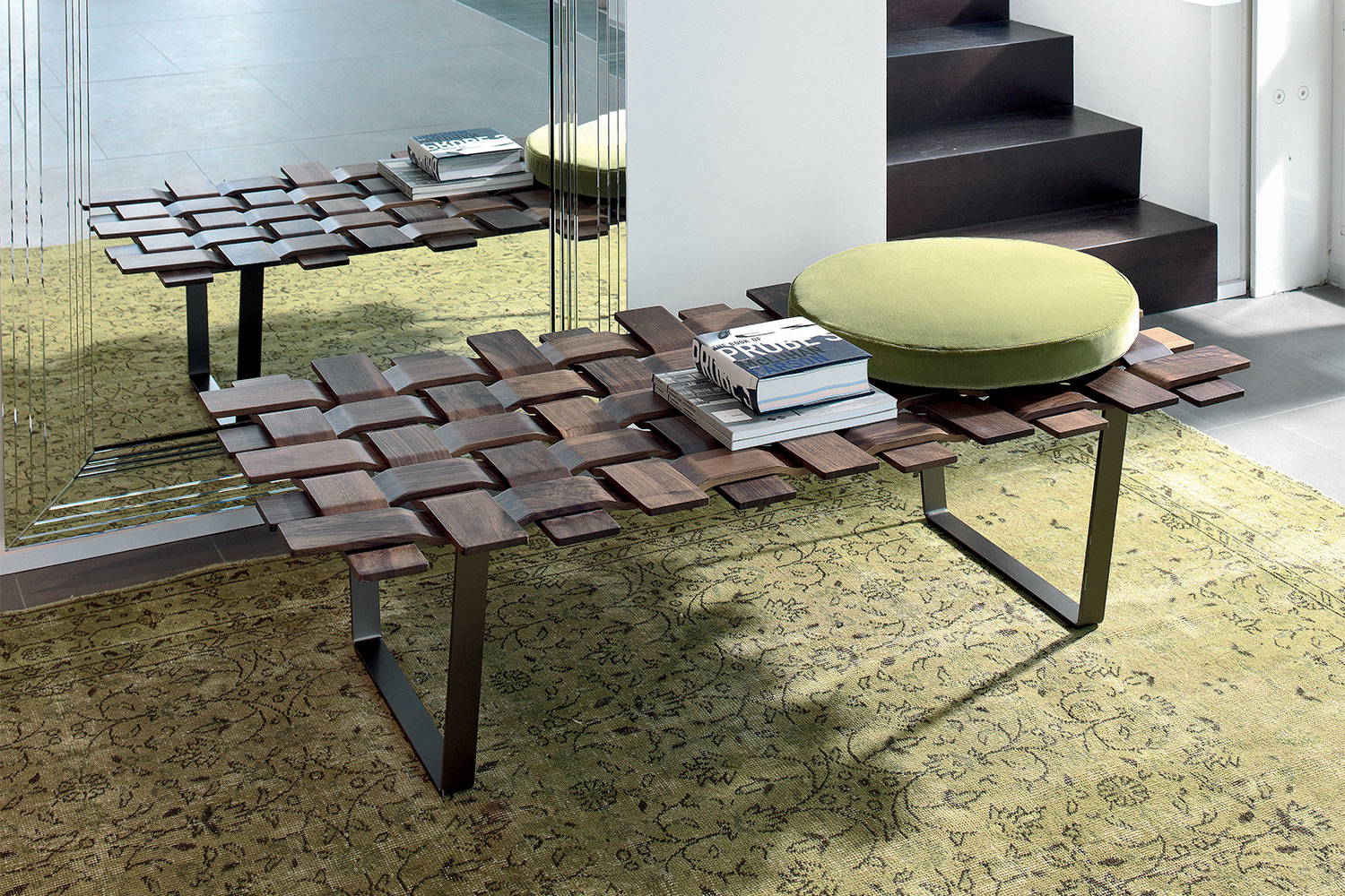 Belt bench with optional cushion by Porada