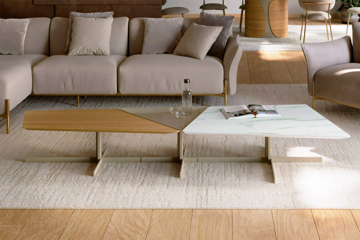 Bento Coffee Tables, one of each version, clustered