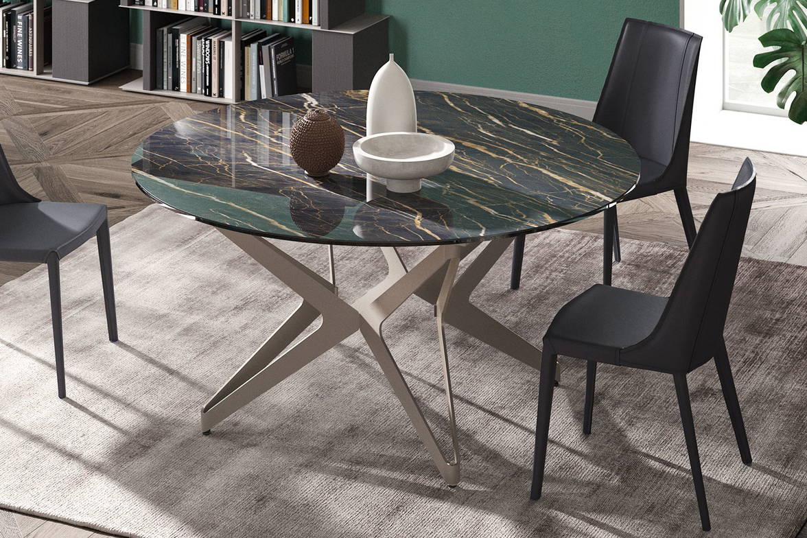 Big Round Fisso Dining Table with Loren Dining Chairs Big Round Fisso Dining Table with Loren Dining Chairs