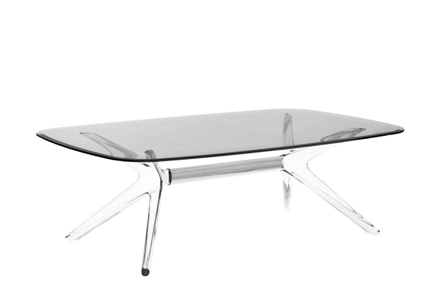 Blast Coffee Table rectangular shape with smoke layered glass top and chrome insert