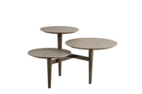 Planets coffee table (Ossido Bruno ceramic top and Burnished Aluminum base)