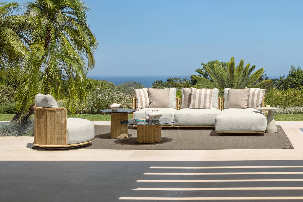 The Bond collection in beige wicker. The Bond collection in beige wicker.