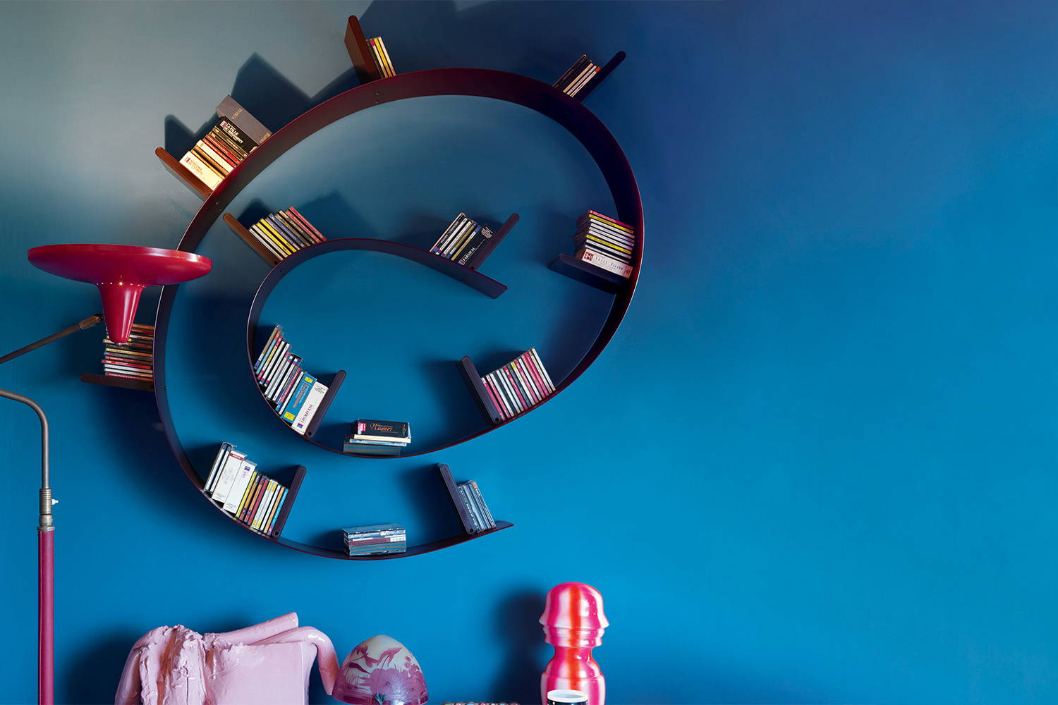 Bookworm shelf with 11 bookends in bedroom decor setting
