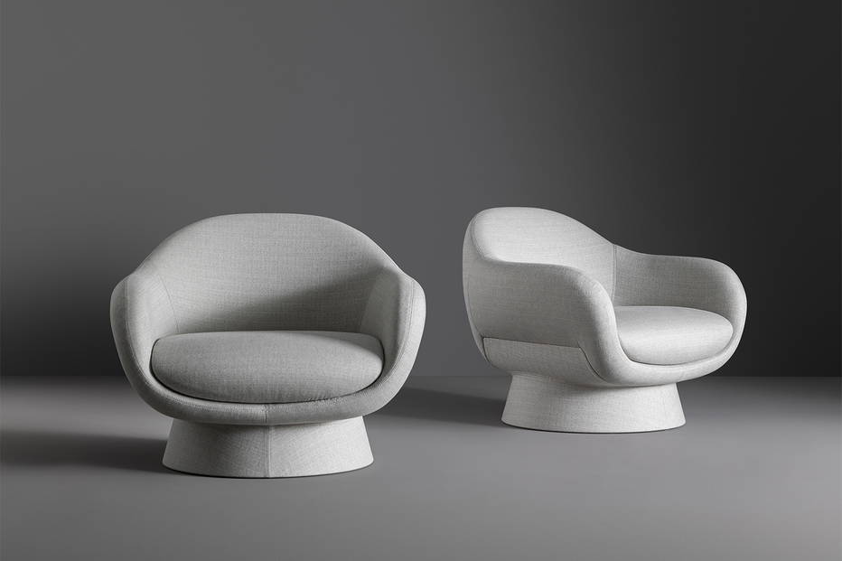 Two Boolean upholstered armchairs.
