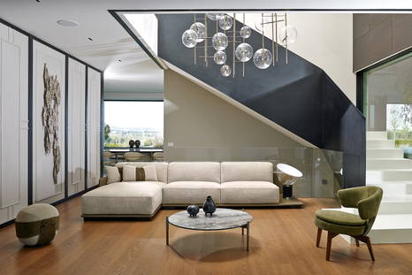 Border sectional sofa with chaise and shelf, two-tone upholstery available on request