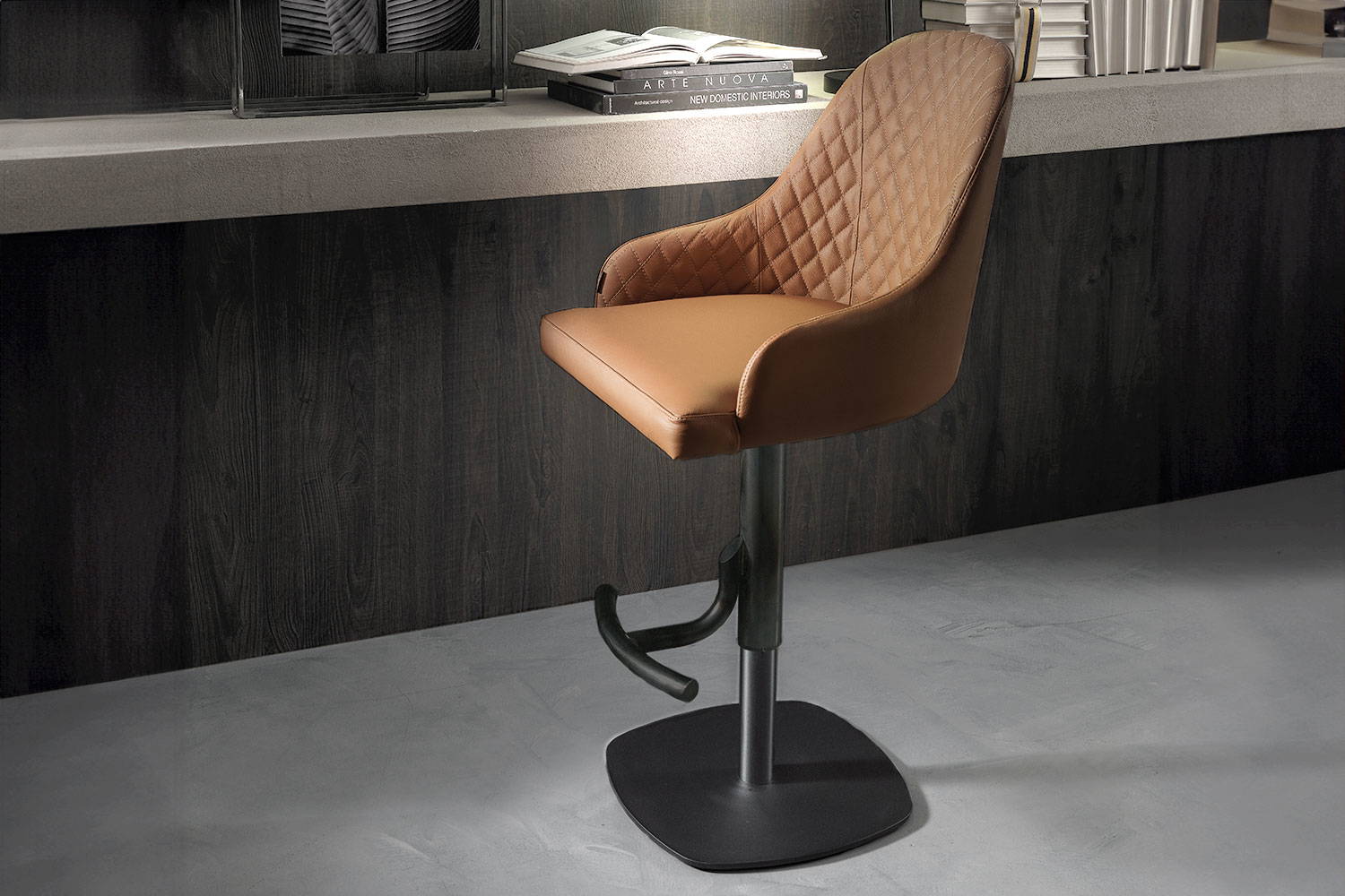 Brando bar stool is adjustable with gas lift pedal swivel base