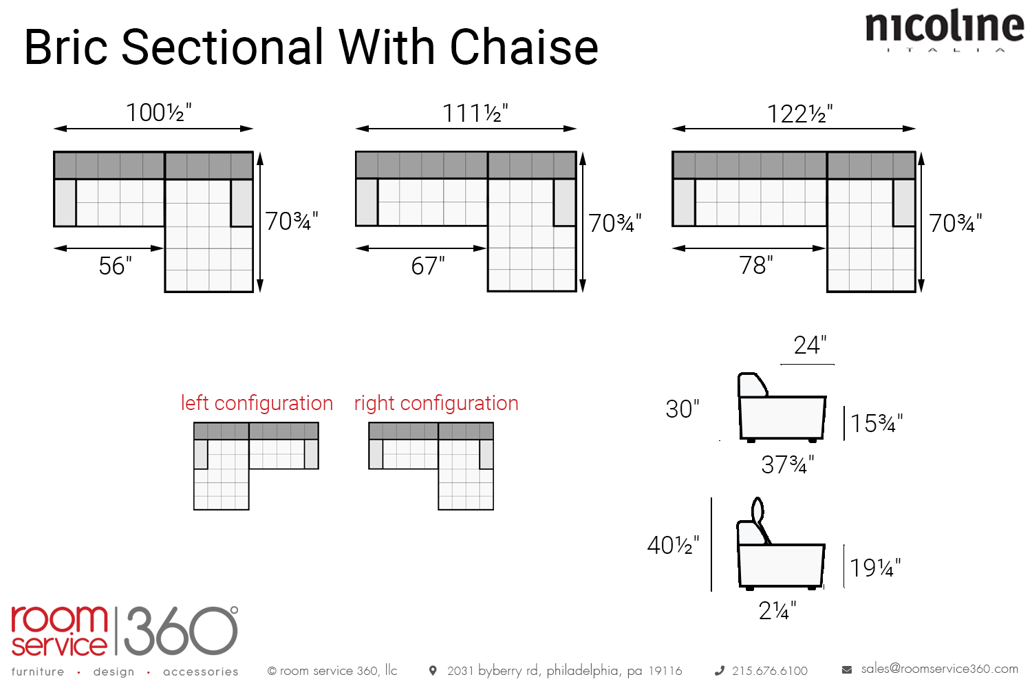 Bric Sectional Sofa With Chaise by Nicoline Italia | room service 360°