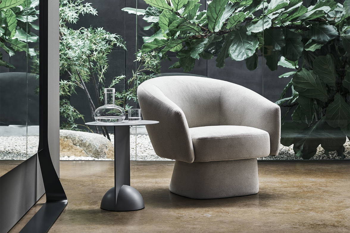 The Bruno covered armchair by Mauro Lipparini for Bonaldo. The Bruno covered armchair by Mauro Lipparini for Bonaldo.