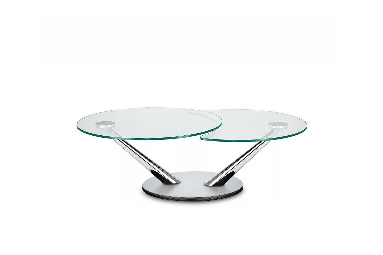 Cadabra Coffee Table by Naos (clear glass top, chrome supports, satin silver glass base)