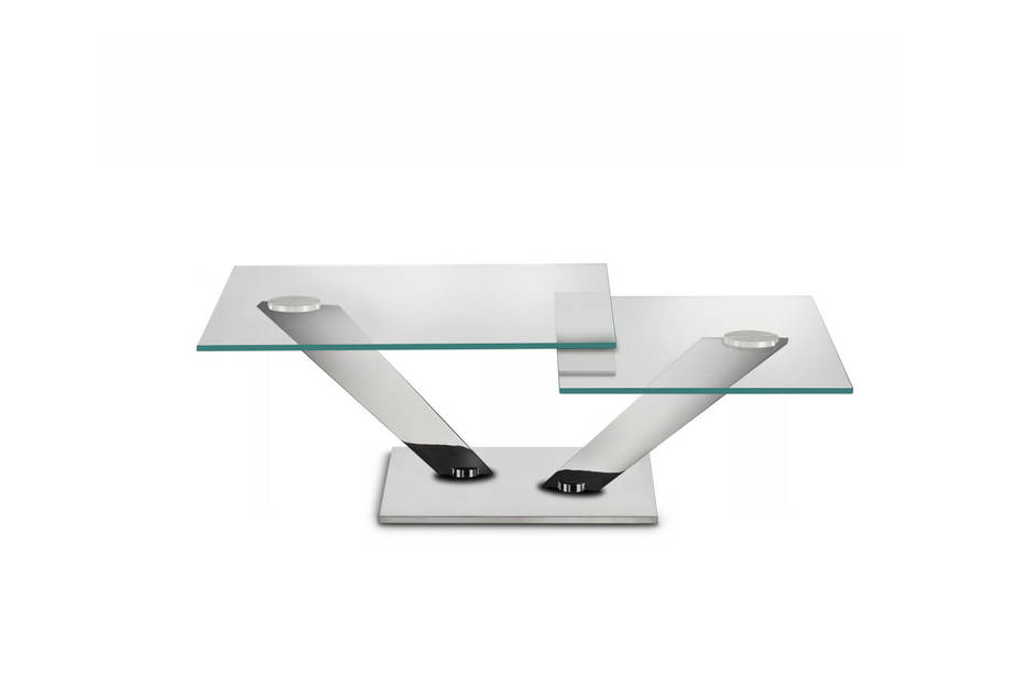 Calypso coffee table by Naos (clear glass tops, chrome supports and base)