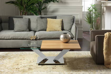 Calypso wood coffee table by Naos with open lower swiveling top