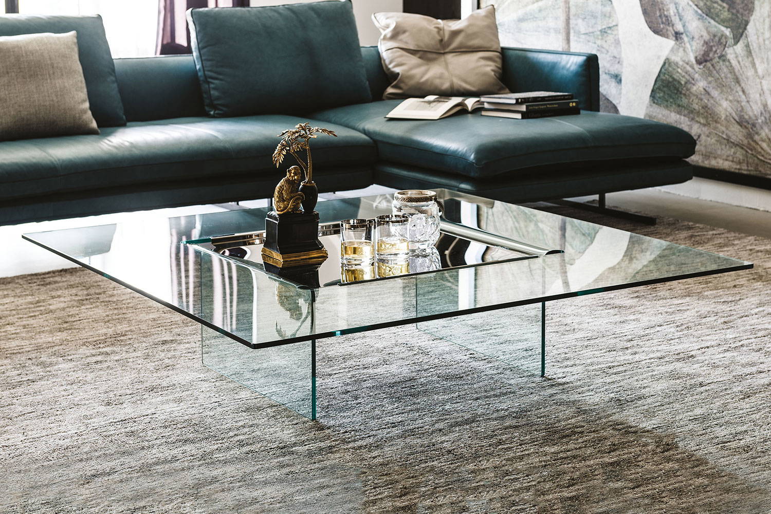 Carre coffee table with steel tray by Cattelan Italia in a living room interior