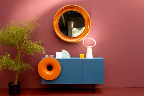 Caruso Trumpet Cabinet features an integrated sound system