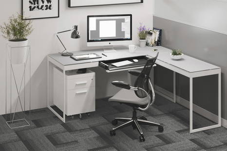 Centro L shape office desk by BDI, with Centro 6407 Mobile File Cabinet
