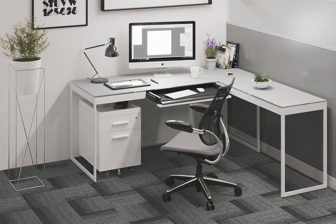 Centro L shape office desk by BDI, with Centro 6407 Mobile File Cabinet Centro L shape office desk by BDI, with Centro 6407 Mobile File Cabinet