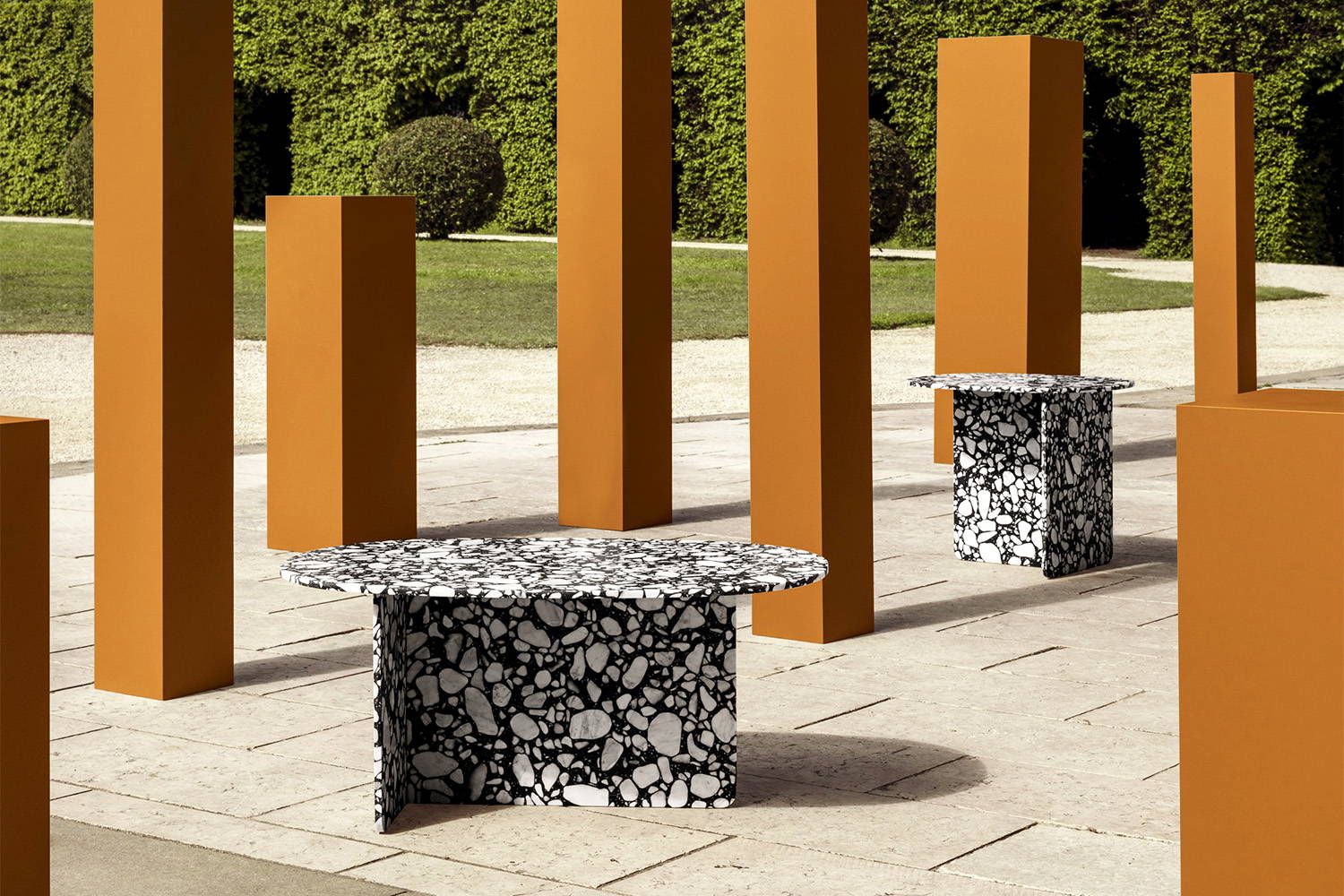 Chap Coffee Table with the Chap Side Table in Palladio Moro Marble finish