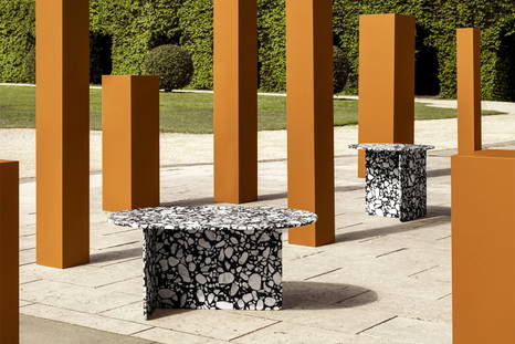 Chap Coffee Table with the Chap Side Table in Palladio Moro Marble finish