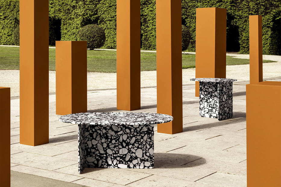Chap Coffee Table with the Chap Side Table in Palladio Moro Marble finish